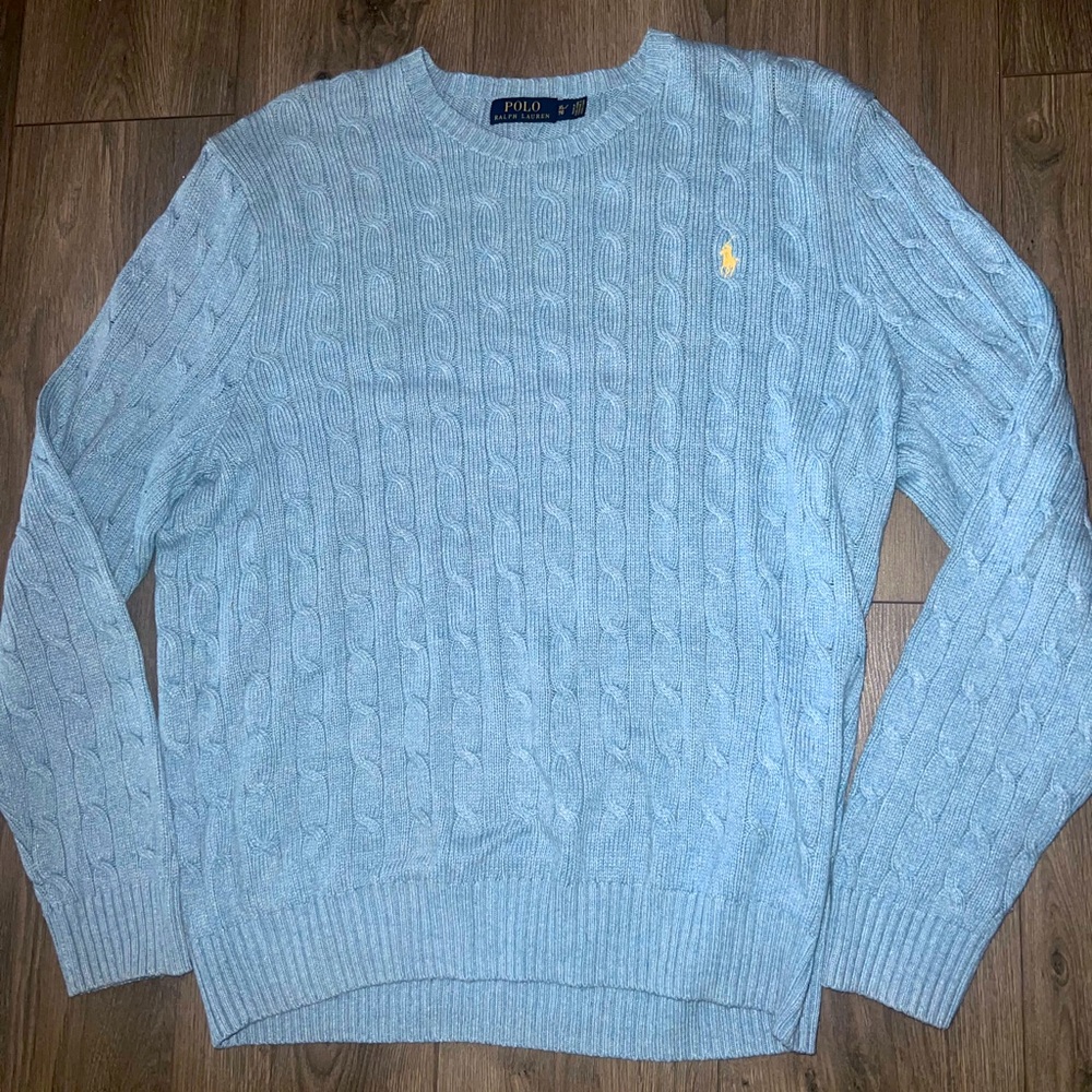 Ralph Lauren light blue XL cable knit sweater. Excellent used condition
